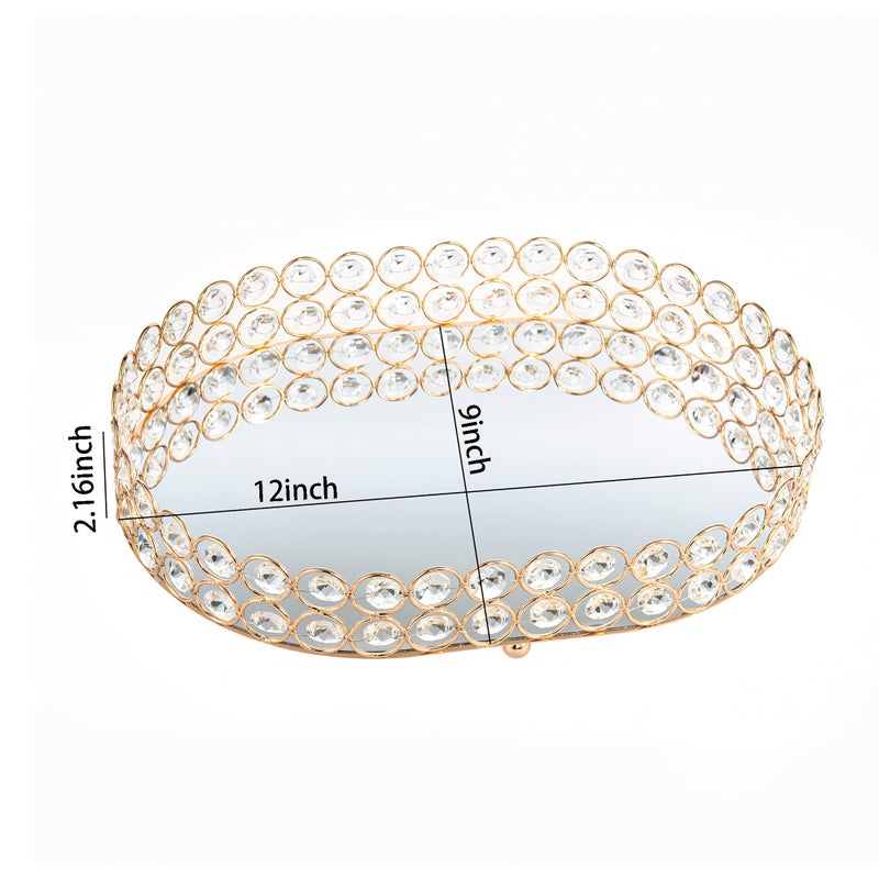 Feyarl Crystal Perfume Tray Vanity Makeup Organizer Ornate Jewelry Trinket Cosmetic Tools Decorative Skin Care Storage for Home Deco Dresser Bathroom Countertop (Oval 12" x 9") (Gold) - Image 2
